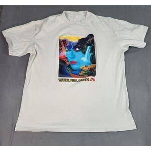 Nike Air Shirt Mens Large White Lightweight Crew Neck‎ Graphic Water Fire Earth